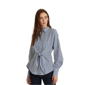 Lauren Ralph Lauren Puff Sleeve Tie Waist Shirt 2X NWT